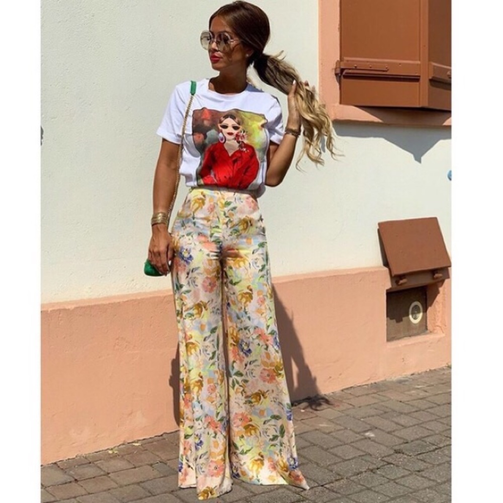 Zara wide leg floral pants